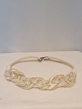 Vintage Leather Shop Elegant Cream Faux Pearl Braided Belt